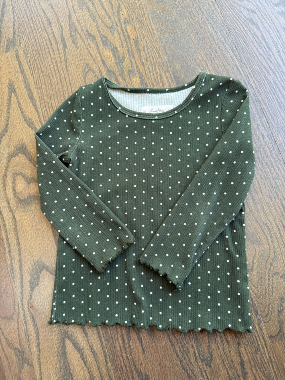 Sweet Honey Polka Dot Ribbed Long-Sleeve Top - Green